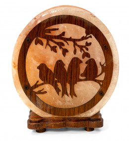 Лампа соляная «Птица» с деревянным рисунком